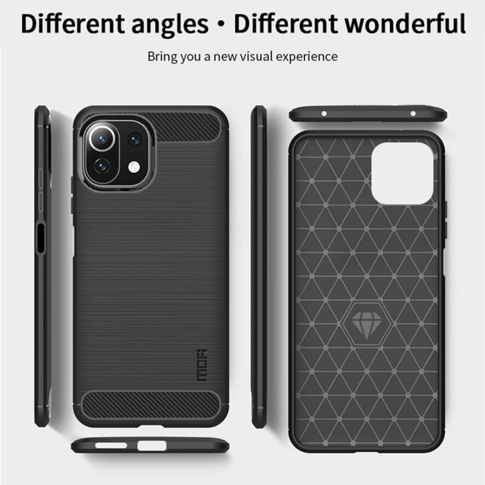 Funda de TPU suave de fibra de carbono con textura cepillada de la serie Gentleness de MOFI, For Xiaomi Mi 11 Lite, For Xiaomi Mi 11 Pro, For OnePlus 9R