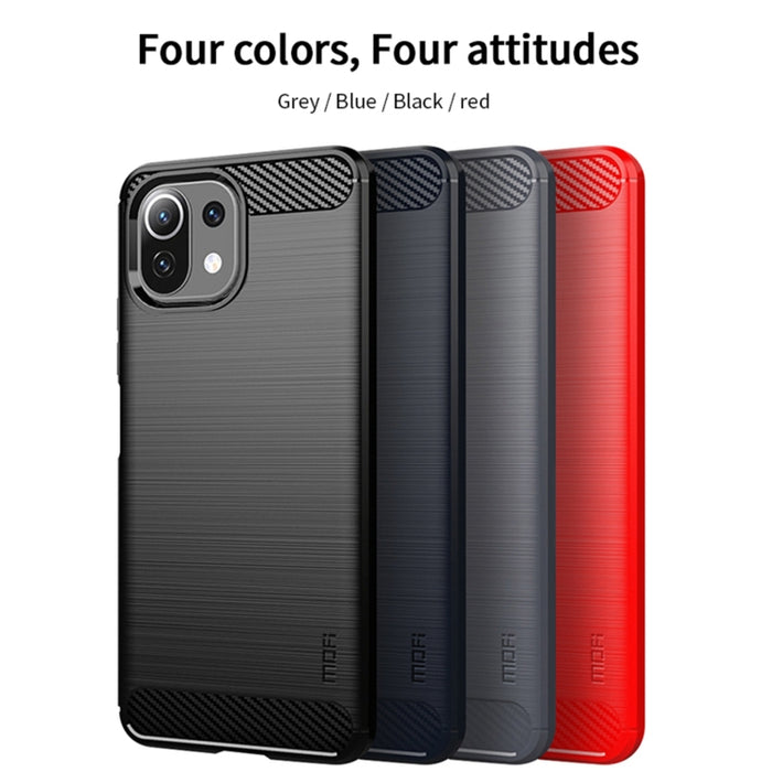 Funda de TPU suave de fibra de carbono con textura cepillada de la serie Gentleness de MOFI, For Xiaomi Mi 11 Lite, For Xiaomi Mi 11 Pro, For OnePlus 9R