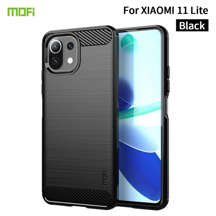 Funda de TPU suave de fibra de carbono con textura cepillada de la serie Gentleness de MOFI, For Xiaomi Mi 11 Lite, For Xiaomi Mi 11 Pro, For OnePlus 9R