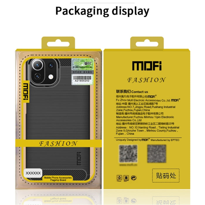 Funda de TPU suave de fibra de carbono con textura cepillada de la serie Gentleness de MOFI, For Xiaomi Mi 11 Lite, For Xiaomi Mi 11 Pro, For OnePlus 9R