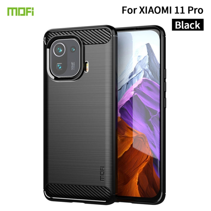 Funda de TPU suave de fibra de carbono con textura cepillada de la serie Gentleness de MOFI, For Xiaomi Mi 11 Lite, For Xiaomi Mi 11 Pro, For OnePlus 9R