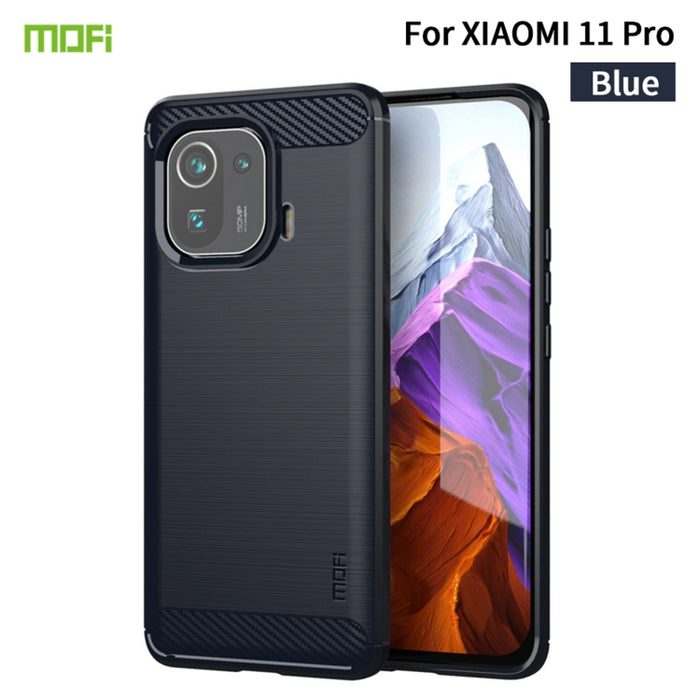 Funda de TPU suave de fibra de carbono con textura cepillada de la serie Gentleness de MOFI, For Xiaomi Mi 11 Lite, For Xiaomi Mi 11 Pro, For OnePlus 9R