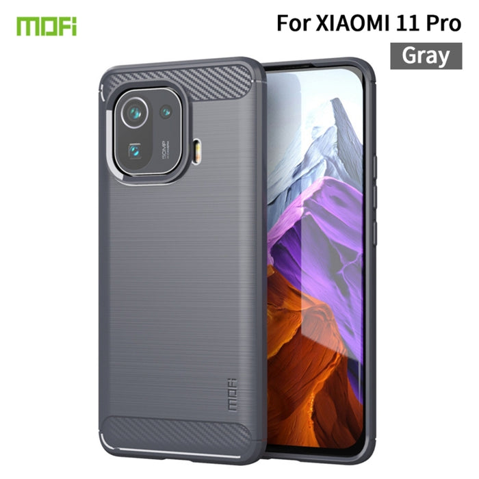 Funda de TPU suave de fibra de carbono con textura cepillada de la serie Gentleness de MOFI, For Xiaomi Mi 11 Lite, For Xiaomi Mi 11 Pro, For OnePlus 9R