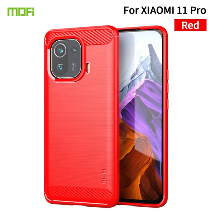 Funda de TPU suave de fibra de carbono con textura cepillada de la serie Gentleness de MOFI, For Xiaomi Mi 11 Lite, For Xiaomi Mi 11 Pro, For OnePlus 9R