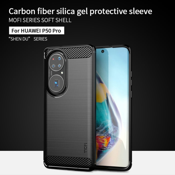 Funda de TPU suave de fibra de carbono con textura cepillada de la serie Gentleness de MOFI, For Huawei P50 Pro, For Xiaomi Mi 11 Ultra, For OnePlus 8