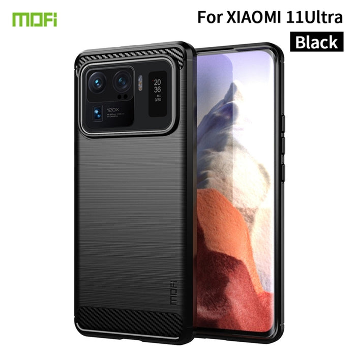 Funda de TPU suave de fibra de carbono con textura cepillada de la serie Gentleness de MOFI, For Huawei P50 Pro, For Xiaomi Mi 11 Ultra, For OnePlus 8