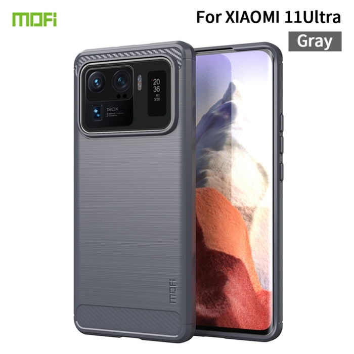 Funda de TPU suave de fibra de carbono con textura cepillada de la serie Gentleness de MOFI, For Huawei P50 Pro, For Xiaomi Mi 11 Ultra, For OnePlus 8
