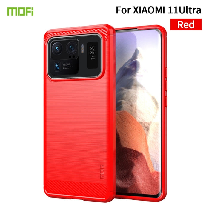 Funda de TPU suave de fibra de carbono con textura cepillada de la serie Gentleness de MOFI, For Huawei P50 Pro, For Xiaomi Mi 11 Ultra, For OnePlus 8