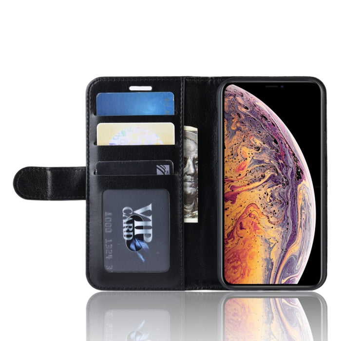 Estuche de cuero con tapa horizontal de un solo pliegue R64 Texture para iPhone XI MAX, con soporte y ranuras para tarjetas y billetera