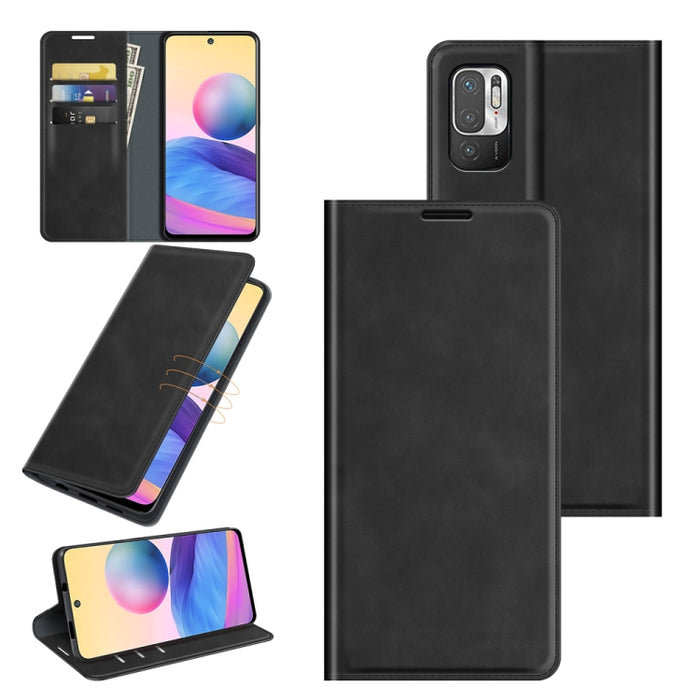 Para Xiaomi Redmi Note 10 5G Funda de cuero de succión magnética de negocios de piel retro con soporte y ranuras para tarjetas y billetera, For Xiaomi Redmi Note 10 5G
