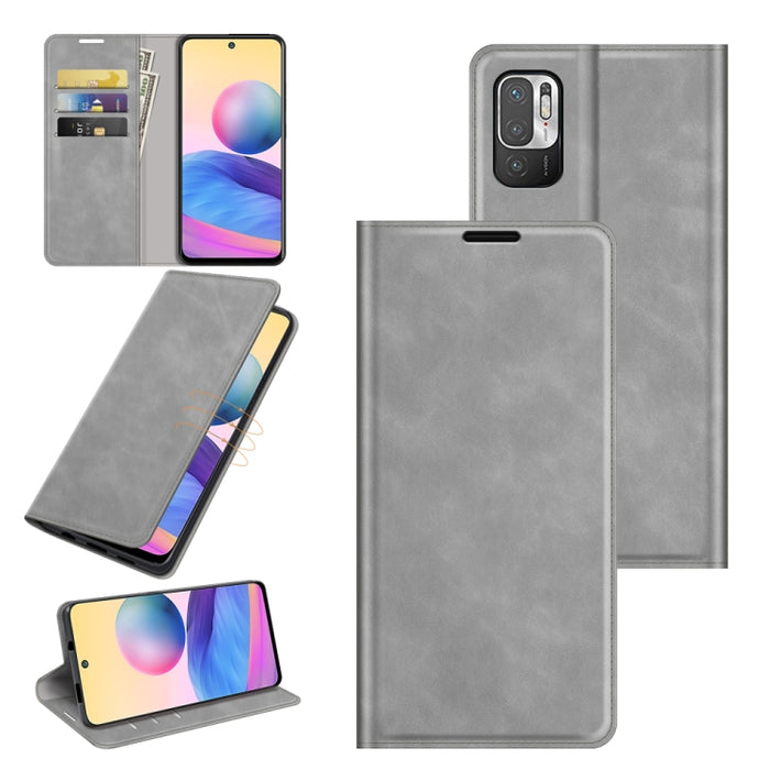 Para Xiaomi Redmi Note 10 5G Funda de cuero de succión magnética de negocios de piel retro con soporte y ranuras para tarjetas y billetera, For Xiaomi Redmi Note 10 5G