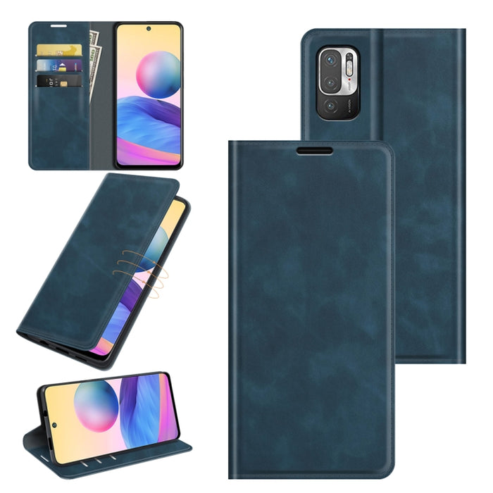 Para Xiaomi Redmi Note 10 5G Funda de cuero de succión magnética de negocios de piel retro con soporte y ranuras para tarjetas y billetera, For Xiaomi Redmi Note 10 5G