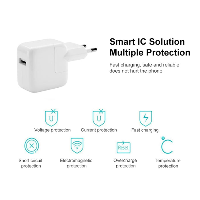 Cargador de viaje con puerto USB de 12 W para iPad Series / iPod Series / iPhone Series, enchufe de la UE