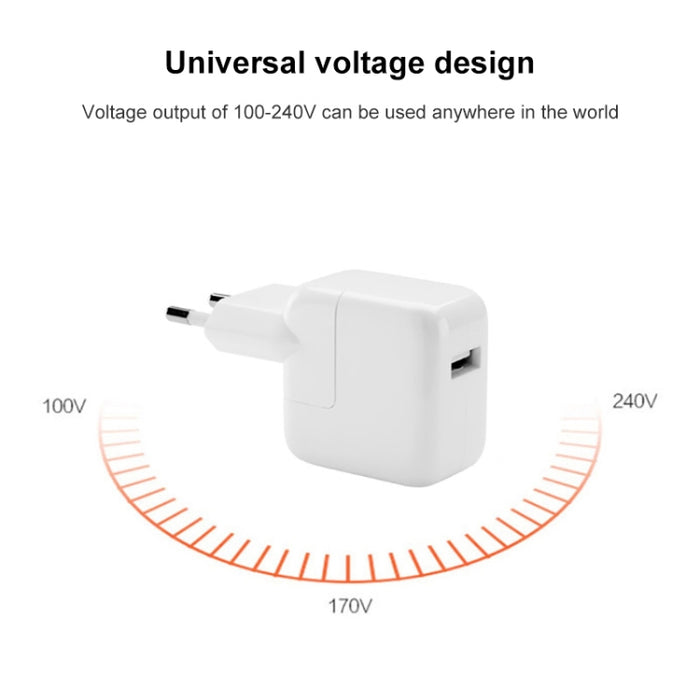 Cargador de viaje con puerto USB de 12 W para iPad Series / iPod Series / iPhone Series, enchufe de la UE