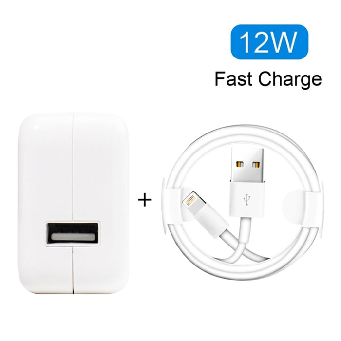 Cargador USB de 12 W + cable de datos USB a 8 pines para iPad / iPhone / iPod Series, enchufe de EE. UU.