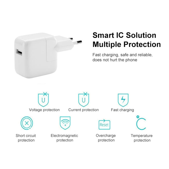 Cargador USB de 12 W + cable de datos USB a 8 pines para iPad / iPhone / iPod Series, enchufe de la UE