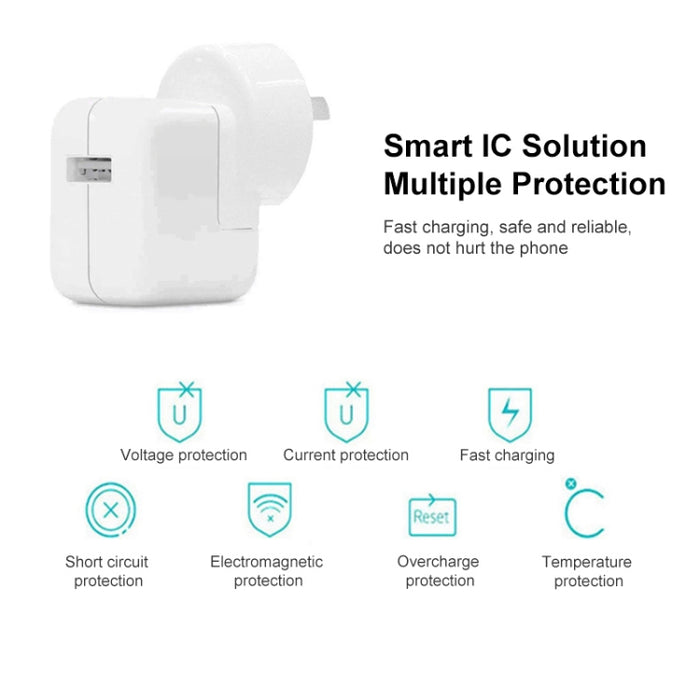 Cargador USB de 12 W + cable de datos USB a 8 pines para iPad / iPhone / iPod Series, enchufe AU