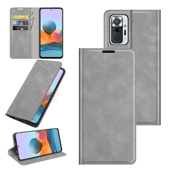 Para Xiaomi Redmi Note 10 Pro / Note 10 Pro Max Funda de cuero con ventosa magnética de negocios de piel retro con soporte, ranuras para tarjetas y billetera, For Xiaomi Redmi Note 10 Pro