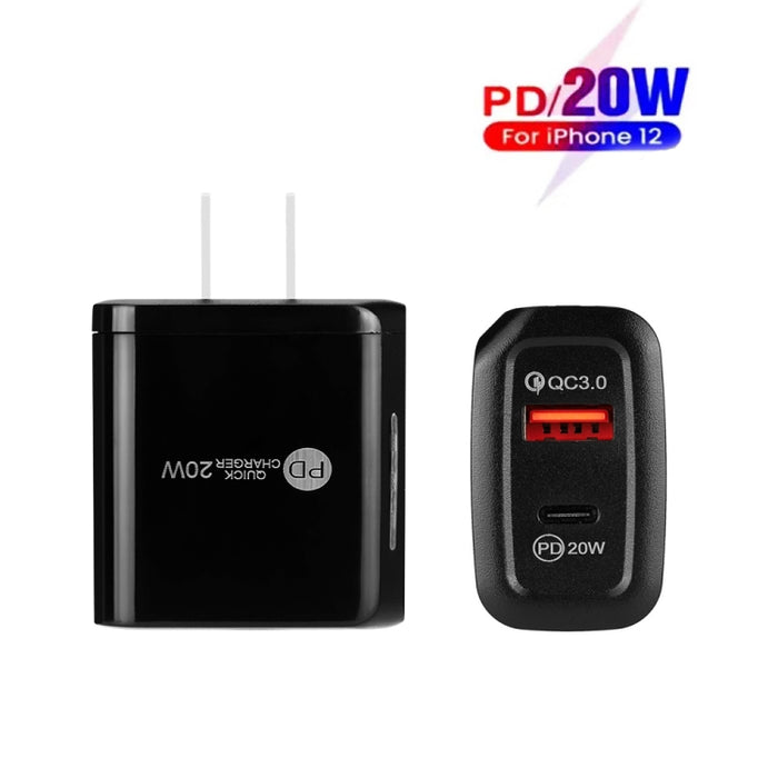 TE-PD01 PD 20W + QC3.0 Cargador rápido de dos puertos USB con luz indicadora, enchufe de EE. UU., US Plug
