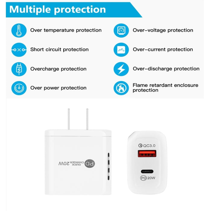 TE-PD01 PD 20W + QC3.0 Cargador rápido de dos puertos USB con luz indicadora, enchufe de EE. UU., US Plug