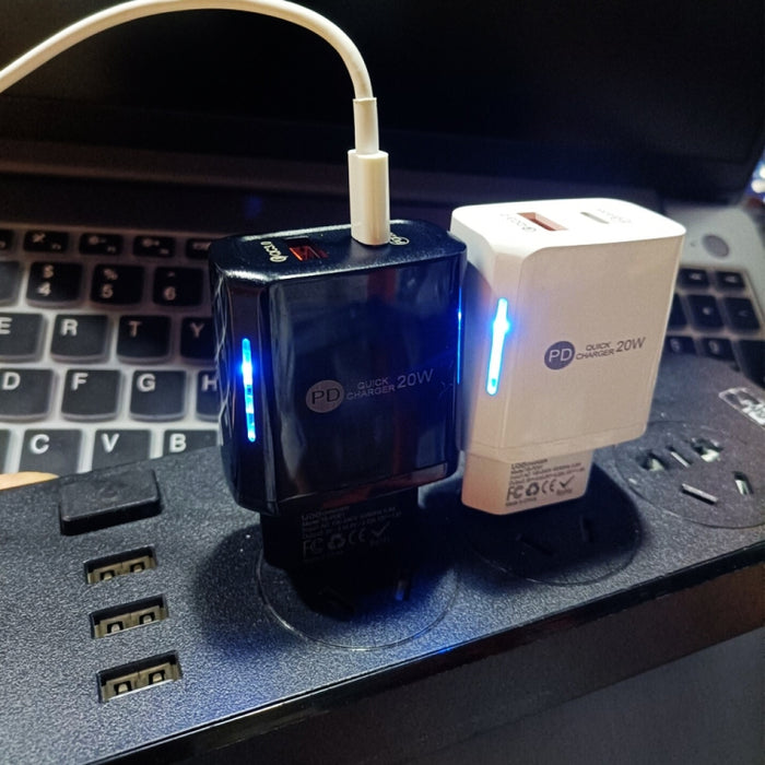 TE-PD01 PD 20W + QC3.0 Cargador rápido de dos puertos USB con luz indicadora, enchufe de EE. UU., US Plug