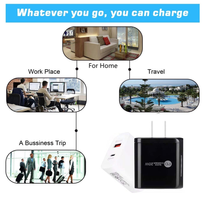 TE-PD01 PD 20W + QC3.0 Cargador rápido de dos puertos USB con luz indicadora, enchufe de EE. UU., US Plug
