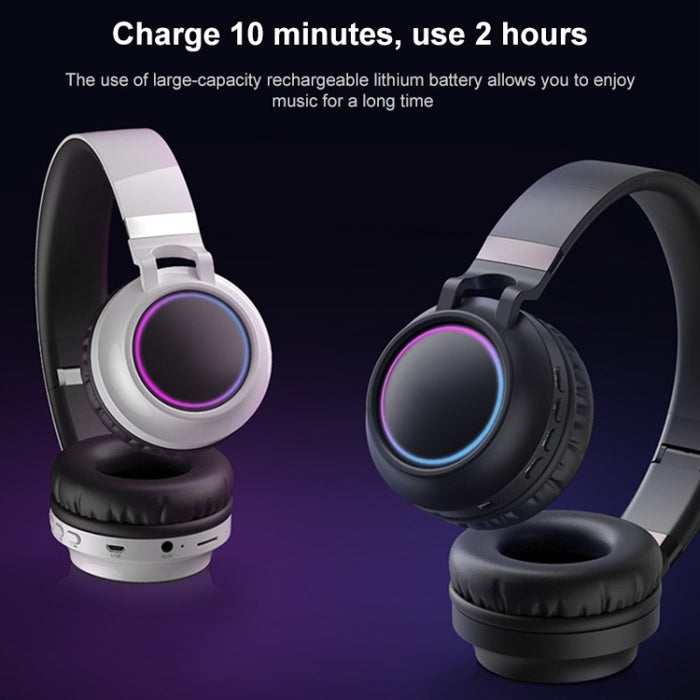 Auriculares coloridos LED Bluetooth 5.0 Auriculares estéreo HiFi inalámbricos plegables con micrófono, compatible con tarjeta TF / AUX de 3,5 mm