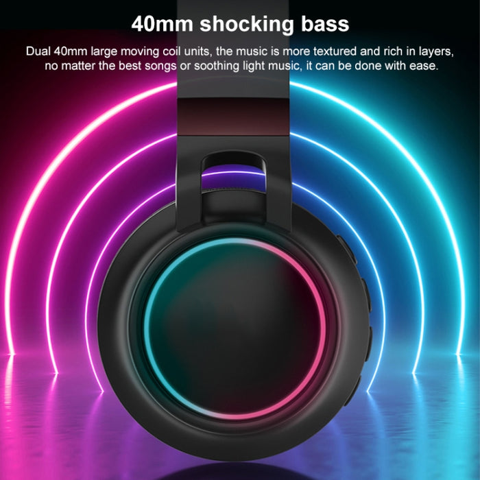Auriculares coloridos LED Bluetooth 5.0 Auriculares estéreo HiFi inalámbricos plegables con micrófono, compatible con tarjeta TF / AUX de 3,5 mm