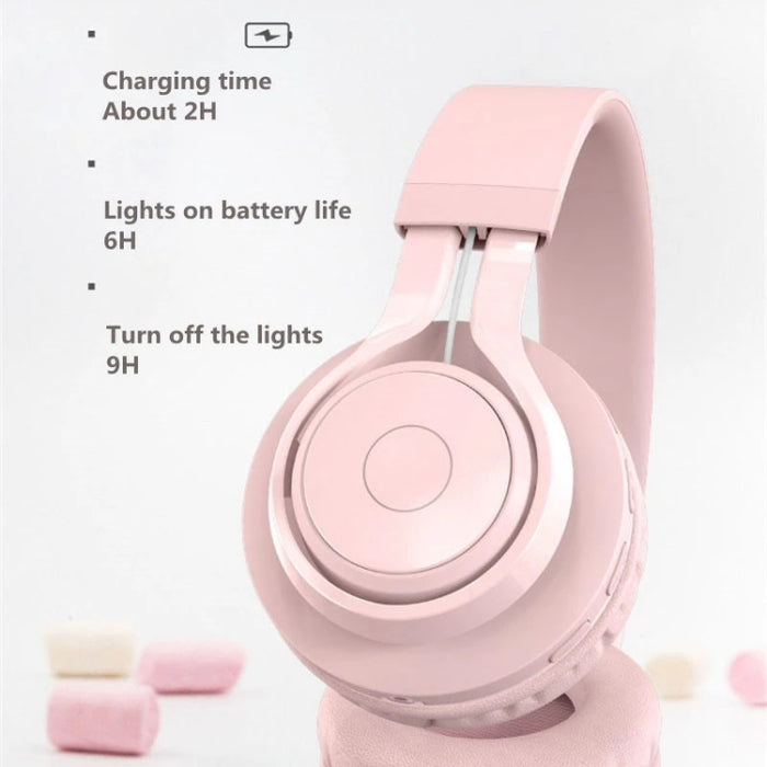 BT06C Cute Wireless Bluetooth 5.0 Auriculares para niños con micrófono Luz LED Soporte Aux-in