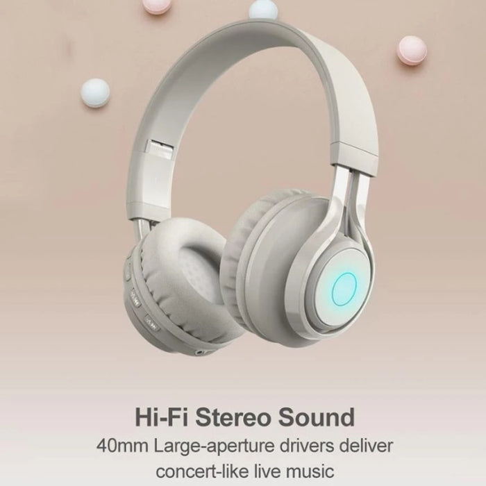 BT06C Cute Wireless Bluetooth 5.0 Auriculares para niños con micrófono Luz LED Soporte Aux-in