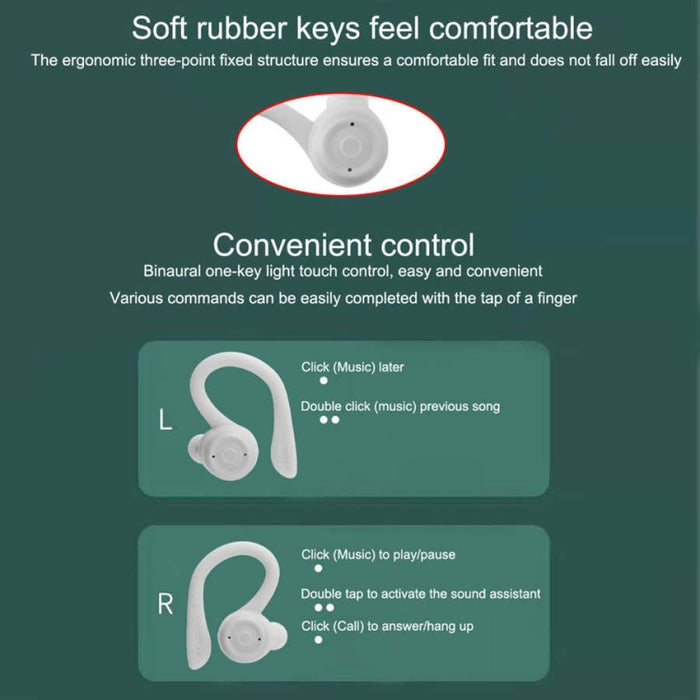 T20 TWS Bluetooth Hooks Auriculares deportivos inalámbricos con caja de carga IPX6 Auriculares impermeables con cancelación de ruido