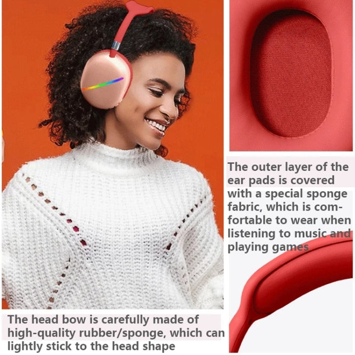 AKZ MAX10 Auriculares de música inalámbricos con Bluetooth RGB montados en la cabeza con micrófono, compatible con tarjeta TF