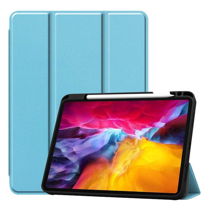 ENKAY Funda de TPU a prueba de golpes con 3 pliegues Funda de cuero de PU con textura Custer con ranura para lápiz y soporte y función de reposo / activación para iPad Pro 11 2021/2020