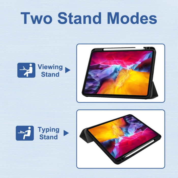 ENKAY Funda de TPU a prueba de golpes con 3 pliegues Funda de cuero de PU con textura Custer con ranura para lápiz y soporte y función de reposo / activación para iPad Pro 11 2021/2020