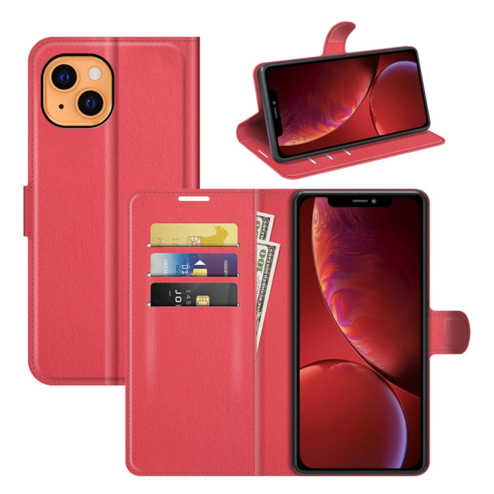Para iPhone 13 Litchi Texture Funda protectora con tapa horizontal con soporte y ranuras para tarjetas y billetera, For iPhone 13