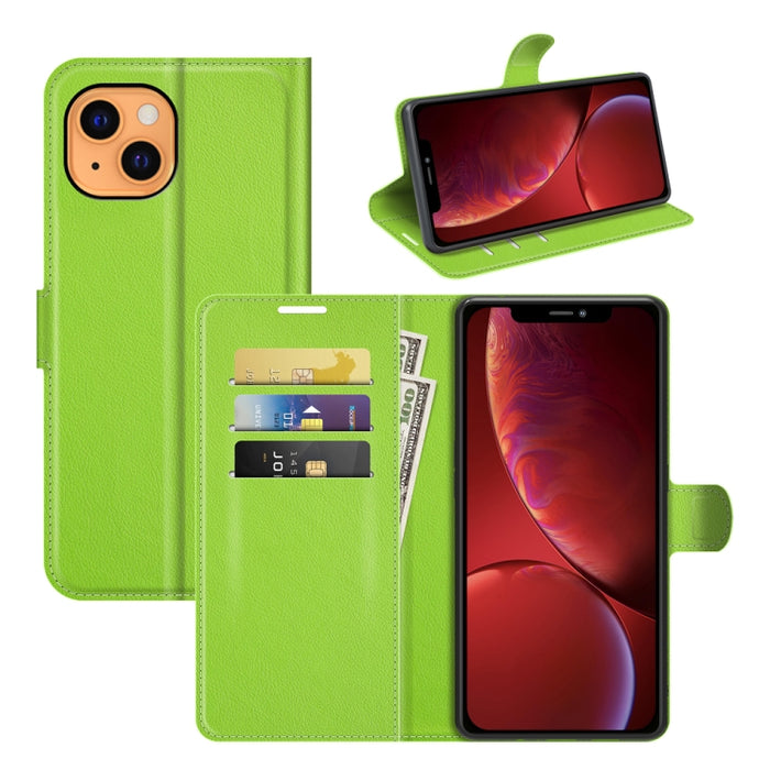 Para iPhone 13 Litchi Texture Funda protectora con tapa horizontal con soporte y ranuras para tarjetas y billetera, For iPhone 13