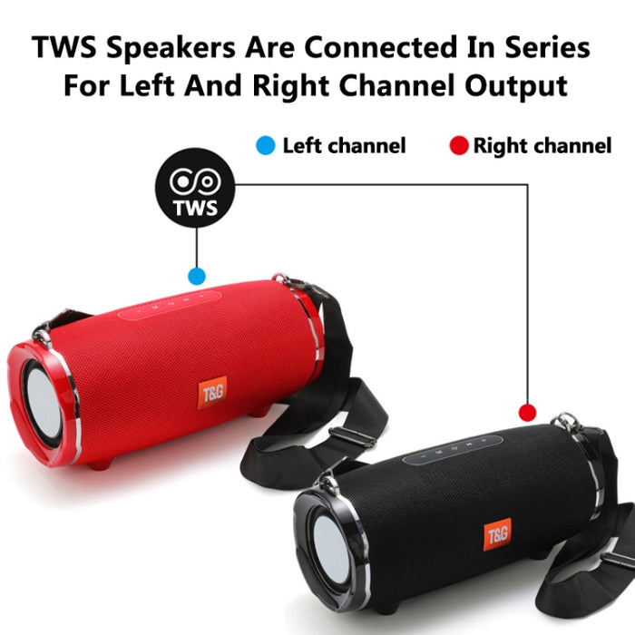 T&G TG187 Altavoz Bluetooth envolvente de bajos inalámbrico portátil a prueba de agua con correa para el hombro, compatible con tarjeta FM / TF