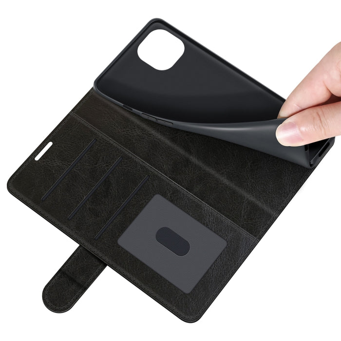 R64 Texture Funda protectora con tapa horizontal única con soporte y ranuras para tarjetas y billetera y marco de fotos para iPhone 13