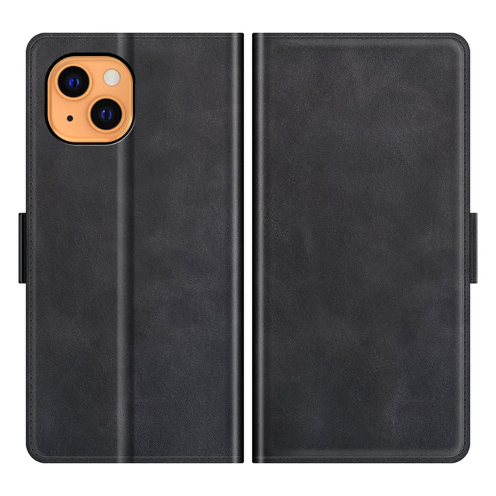 Estuche de cuero con tapa horizontal con hebilla magnética de doble cara con soporte y ranuras para tarjetas y billetera para iPhone 13 mini
