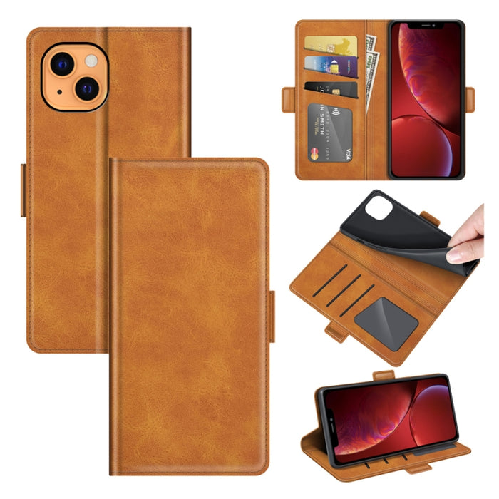 Estuche de cuero con tapa horizontal con hebilla magnética de doble cara con soporte y ranuras para tarjetas y billetera para iPhone 13 mini