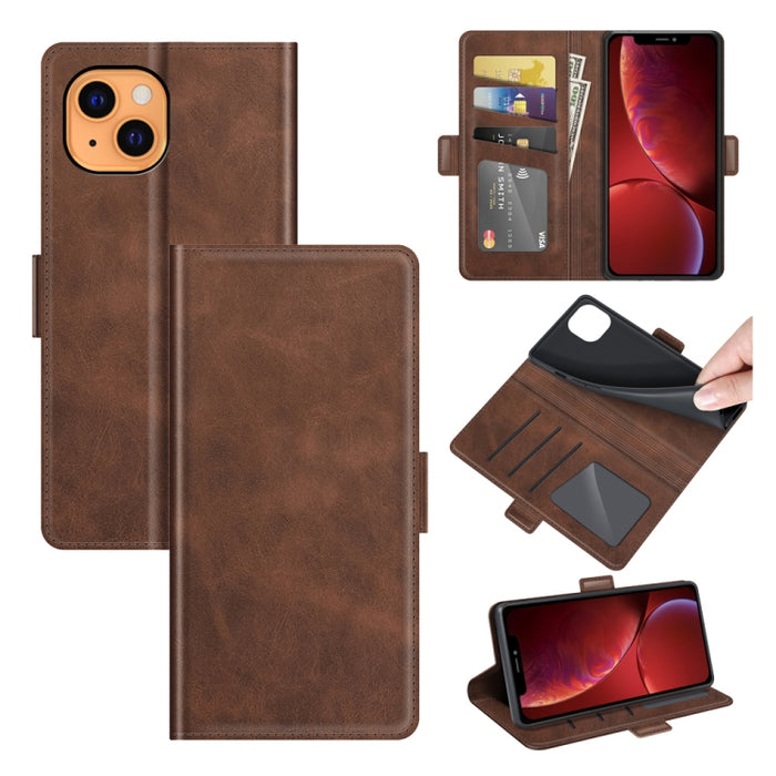 Estuche de cuero con tapa horizontal con hebilla magnética de doble cara con soporte y ranuras para tarjetas y billetera para iPhone 13 mini