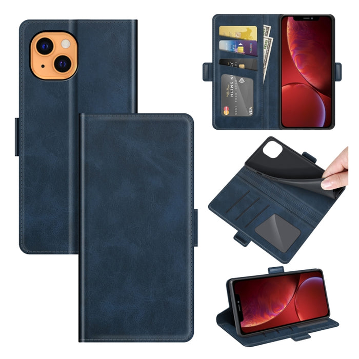 Estuche de cuero con tapa horizontal con hebilla magnética de doble cara con soporte y ranuras para tarjetas y billetera para iPhone 13 mini