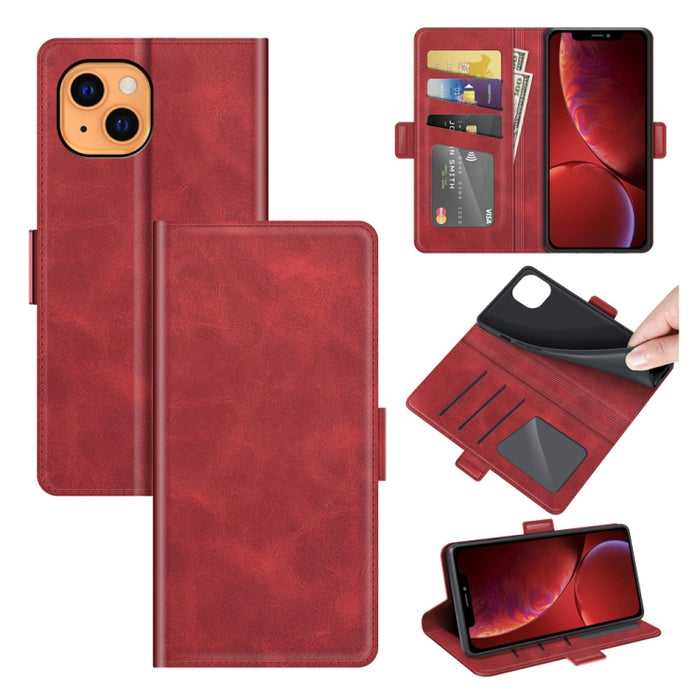 Estuche de cuero con tapa horizontal con hebilla magnética de doble cara con soporte y ranuras para tarjetas y billetera para iPhone 13 mini