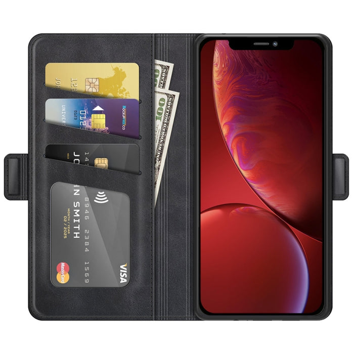 Estuche de cuero con tapa horizontal con hebilla magnética de doble cara con soporte y ranuras para tarjetas y billetera para iPhone 13