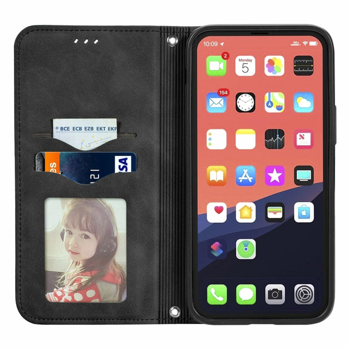 Retro Skin Feel Business Funda de cuero con tapa horizontal magnética con soporte y ranuras para tarjetas y billetera y marco de fotos, For iPhone 13 Pro Max, For  iPhone 13 Pro, For iPhone 13, For iPhone 13 mini