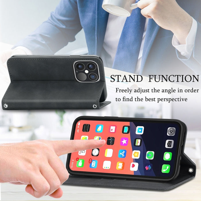 Retro Skin Feel Business Funda de cuero con tapa horizontal magnética con soporte y ranuras para tarjetas y billetera y marco de fotos, For iPhone 13 Pro Max, For  iPhone 13 Pro, For iPhone 13, For iPhone 13 mini