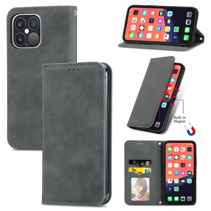 Retro Skin Feel Business Funda de cuero con tapa horizontal magnética con soporte y ranuras para tarjetas y billetera y marco de fotos, For iPhone 13 Pro Max, For  iPhone 13 Pro, For iPhone 13, For iPhone 13 mini