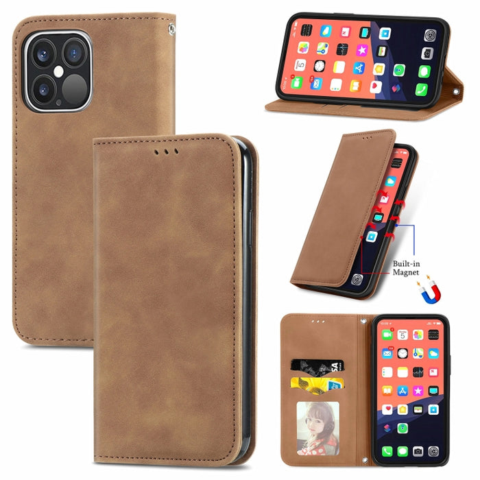 Retro Skin Feel Business Funda de cuero con tapa horizontal magnética con soporte y ranuras para tarjetas y billetera y marco de fotos, For iPhone 13 Pro Max, For  iPhone 13 Pro, For iPhone 13, For iPhone 13 mini