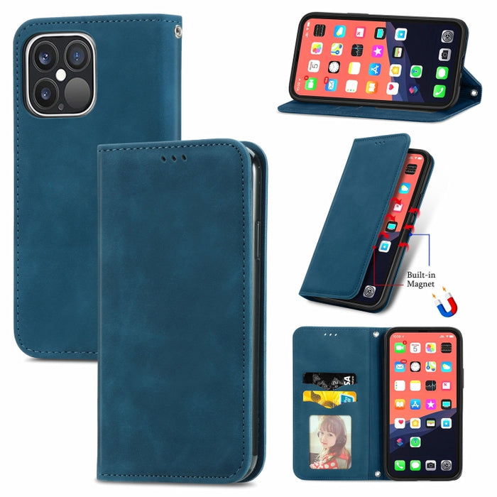 Retro Skin Feel Business Funda de cuero con tapa horizontal magnética con soporte y ranuras para tarjetas y billetera y marco de fotos, For iPhone 13 Pro Max, For  iPhone 13 Pro, For iPhone 13, For iPhone 13 mini