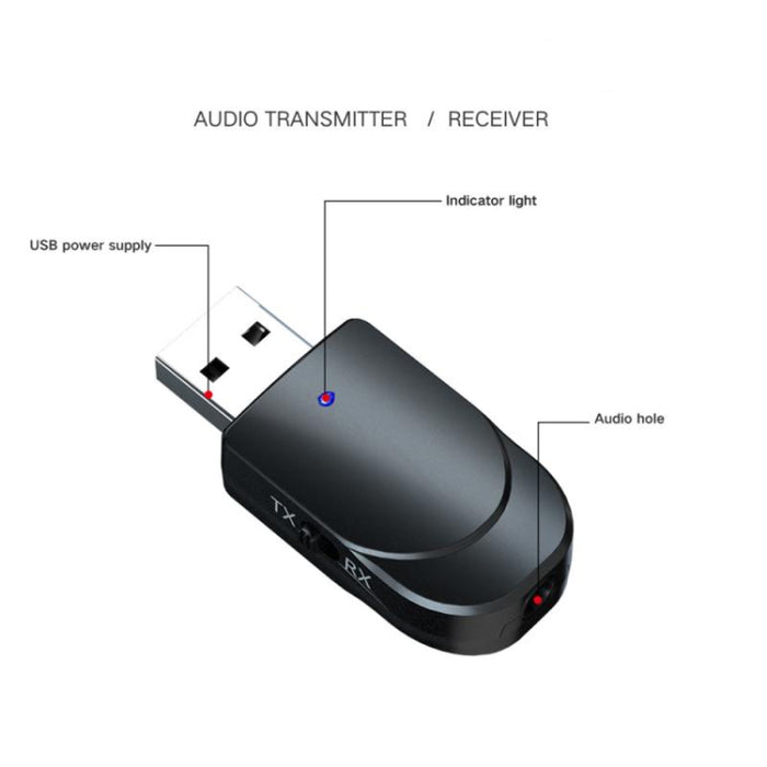 KN330 2 en 1 USB Bluetooth 5.0 Adaptador Receptor Inalámbrico Transmisor para Computadora TV Coche